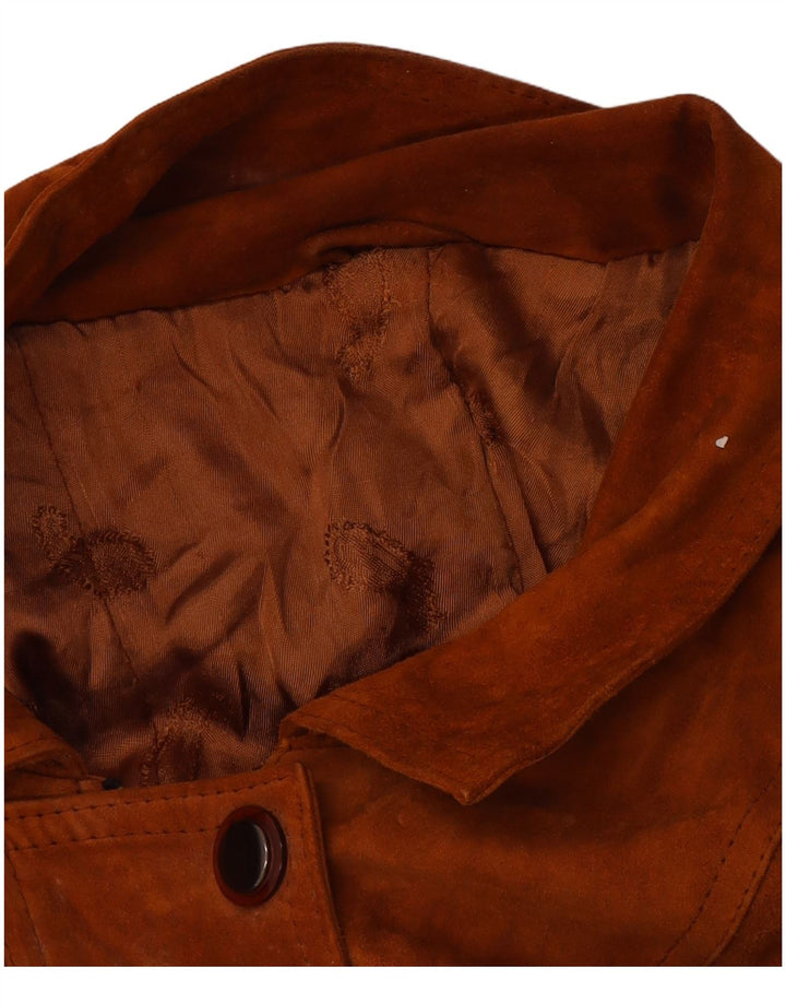 Zamszowy płaszcz damski w stylu vintage UK 16, duży brązowy