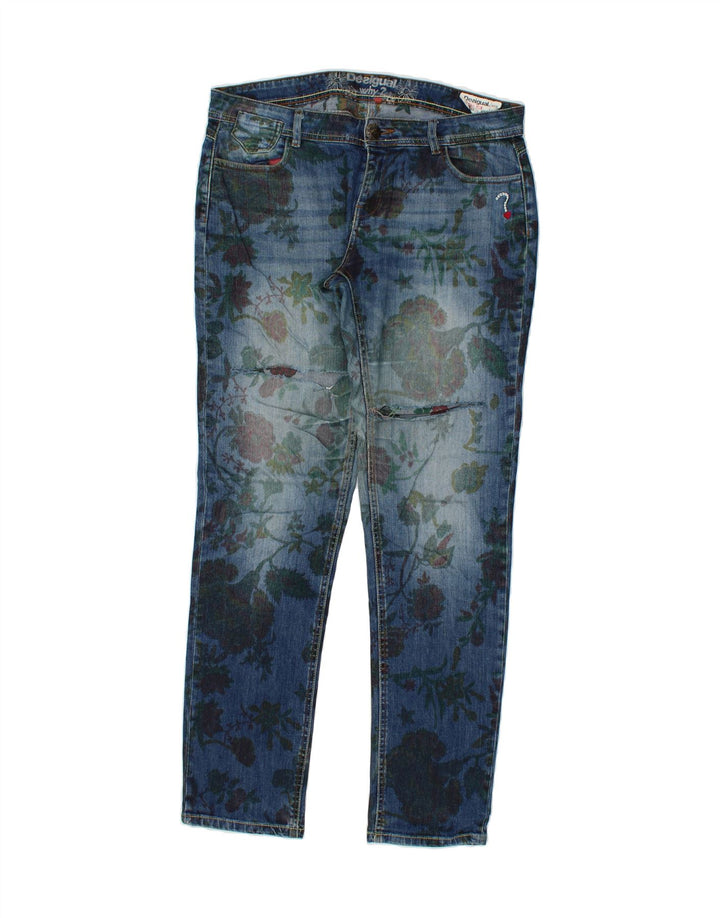 Damskie jeansy Skinny DESIGUAL W32 L32 Niebieski kwiatowy poliester
