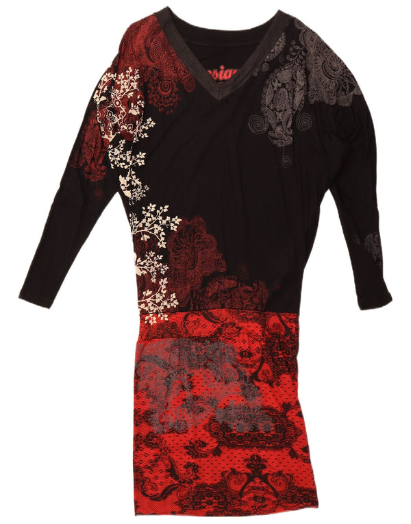 Desigual damska sukienka o luźnym kroju z obniżoną talią UK 10 Small, czarna w kwiaty, wiskoza