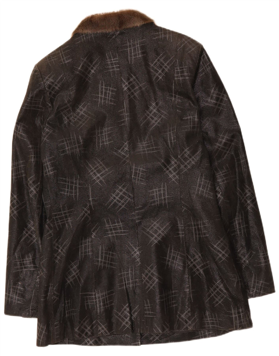 VINTAGE Womens Leather Coat UK 14 Medium Black Geometric Leather