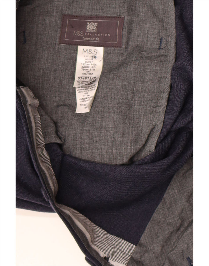 Męskie spodnie garniturowe Marks & Spencer o regularnym kroju W44 L31 Granatowa wełna