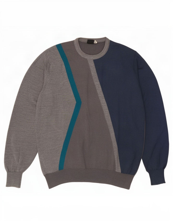 Vintage męski sweter z okrągłym dekoltem IT 52, duży szary blok kolorów