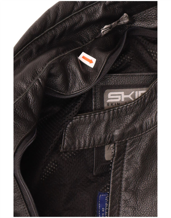 Męska skórzana kurtka racer VINTAGE UK 46 3XL czarna skóra