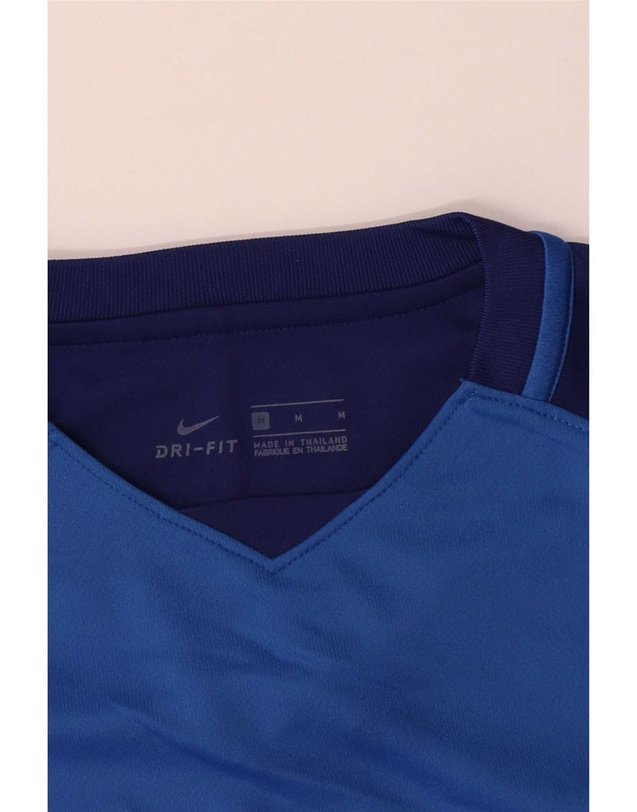 Męska koszulka Nike Dri Fit z grafiką, długim rękawem, średnioniebieskim poliestrem w blokach kolorów
