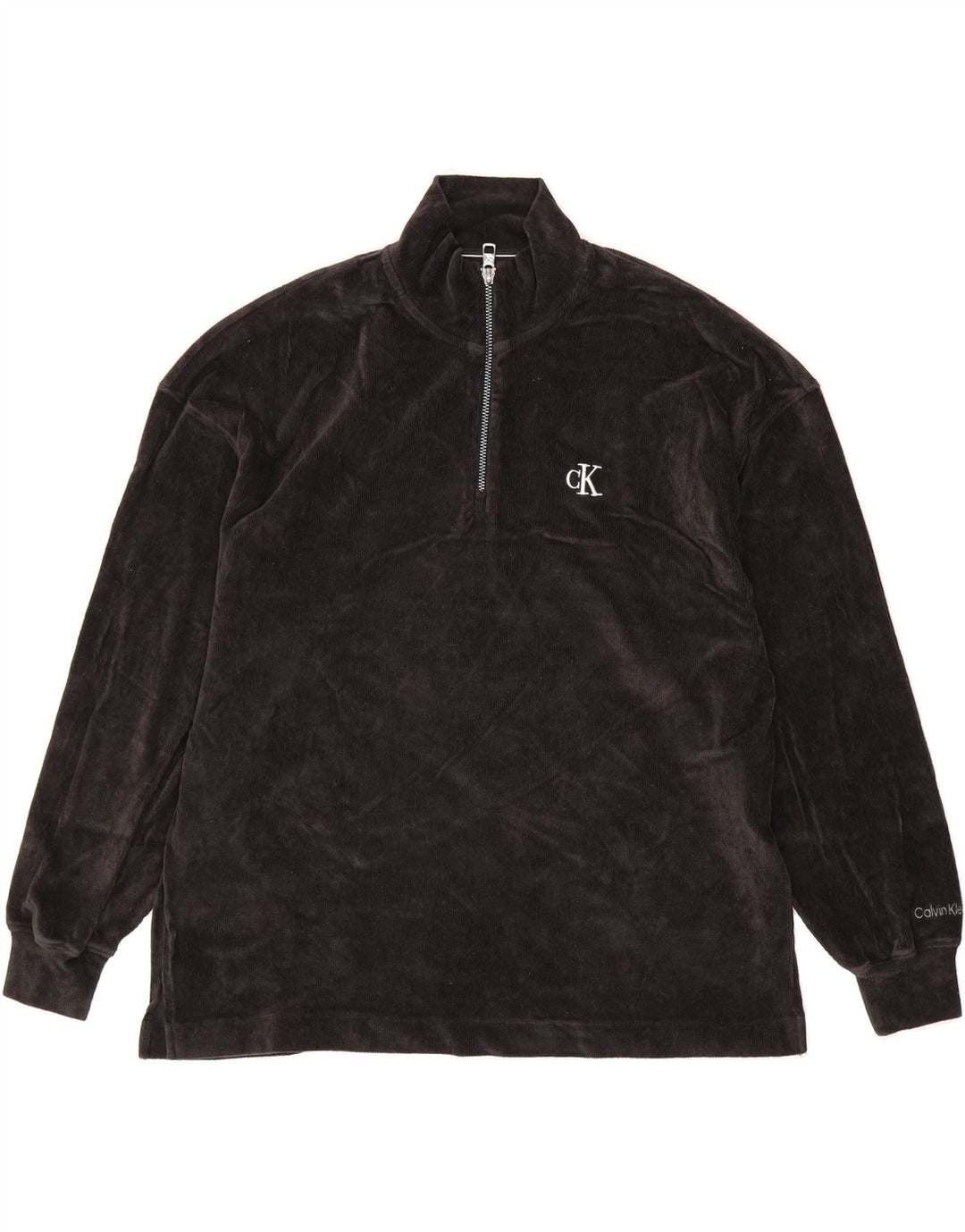 CALVIN KLEIN JEANS Mens Oversized Zip Neck Sweatshirt Jumper Small Black Vintage Calvin Klein Jeans and Second-Hand Calvin Klein Jeans from Messina Hembry 