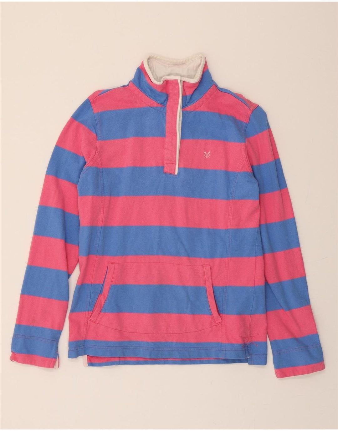 CREW CLOTHING Womens Sweatshirt Jumper UK 12 Medium Pink Striped Vintage Crew Clothing and Second-Hand Crew Clothing from Messina Hembry 