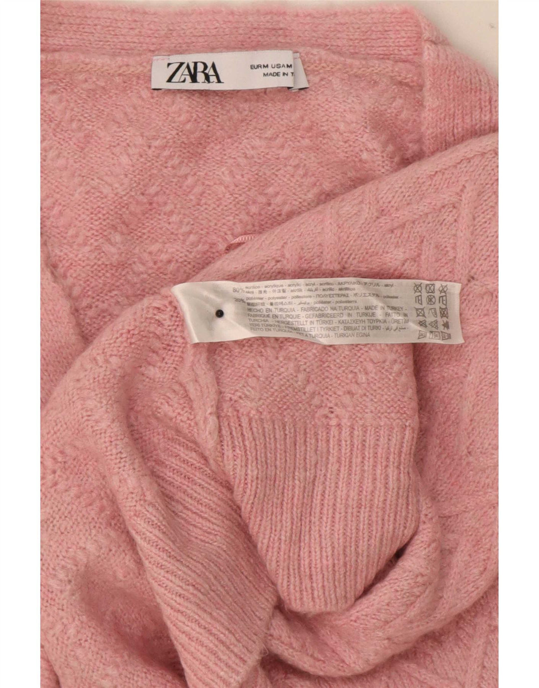 Damski sweter typu Crop Oversize Zara UK 14, średni różowy Chevron