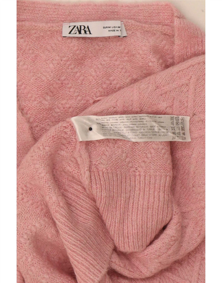Damski sweter typu Crop Oversize Zara UK 14, średni różowy Chevron