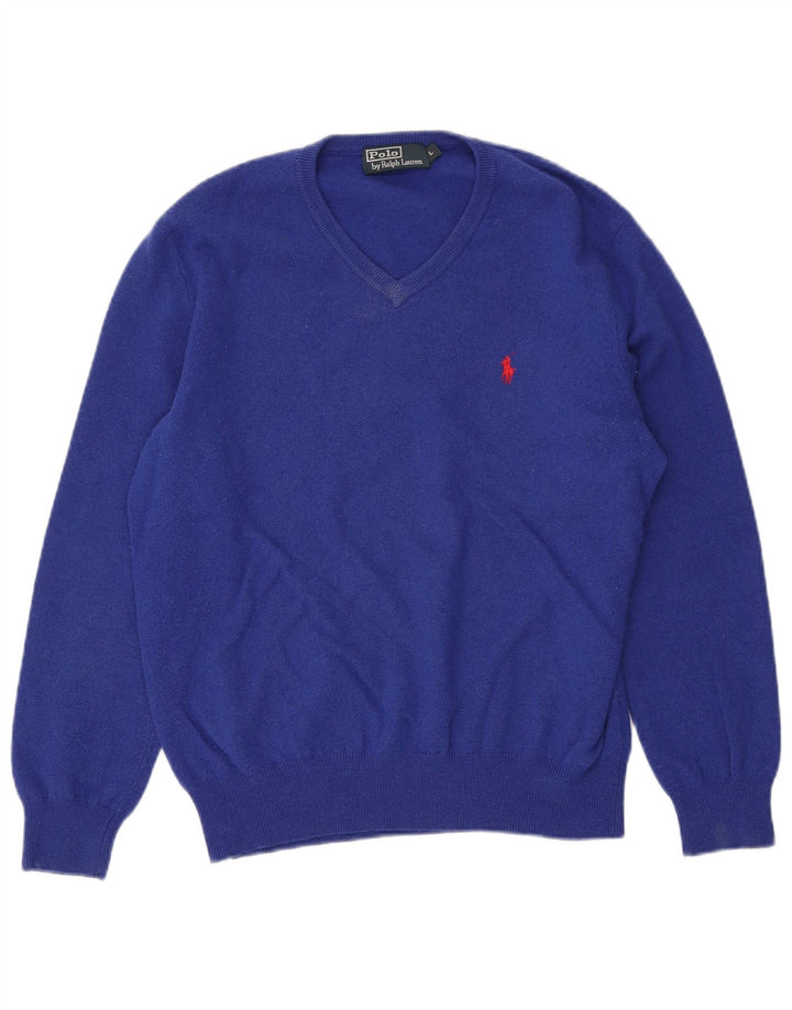 Męski sweter Polo Ralph Lauren z dekoltem w kształcie litery V, duży niebieski