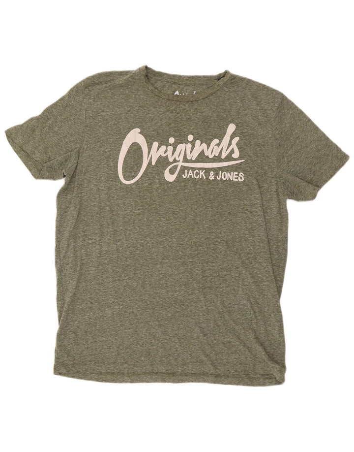 Męski T-shirt z grafiką Jack & Jones, XL, khaki, nakrapiany poliester