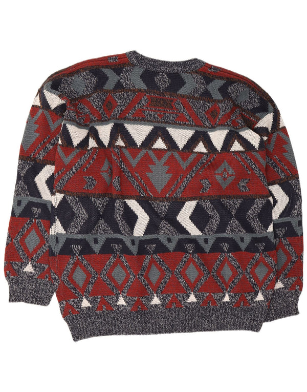 Vintage męski sweter z okrągłym dekoltem UK 46/48 2XL granatowy geometryczny