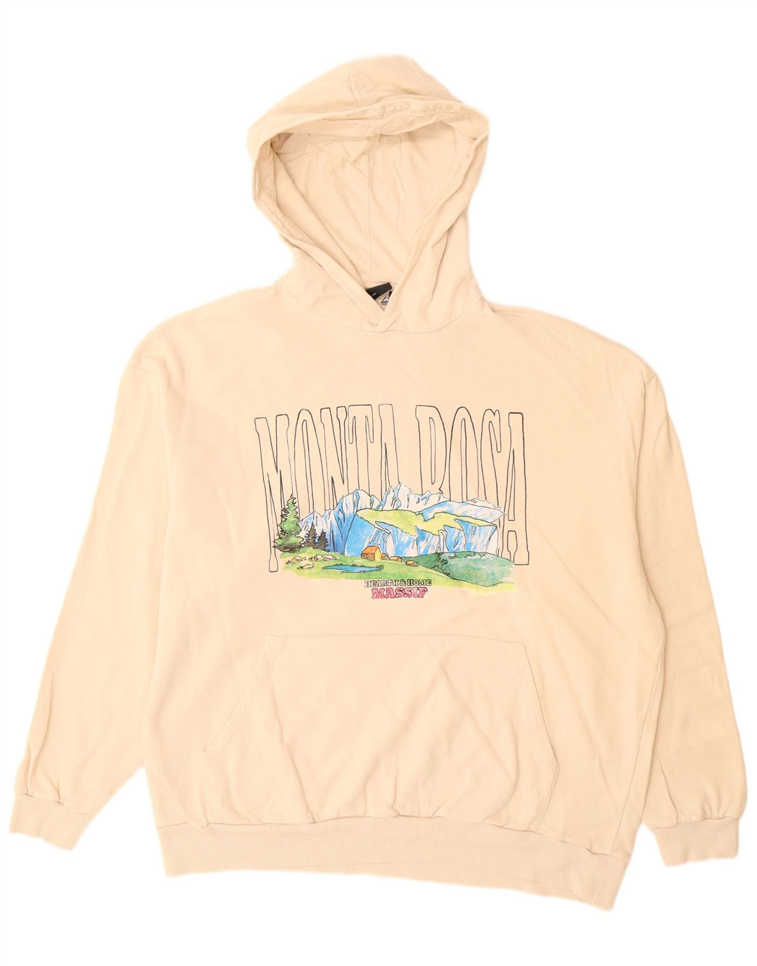 Męski sweter z kapturem i grafiką ASOS, duży, beżowy, bawełniany