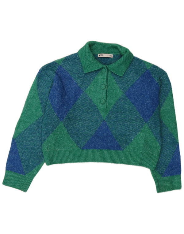 Damski sweter oversize z golfem Zara UK 14, duży, zielony, retro