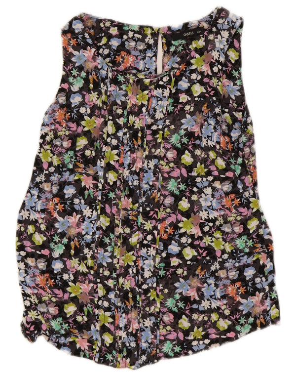 Damska bluzka bez rękawów Oasis Top UK 8 Small, czarna, w kwiaty, wiskoza