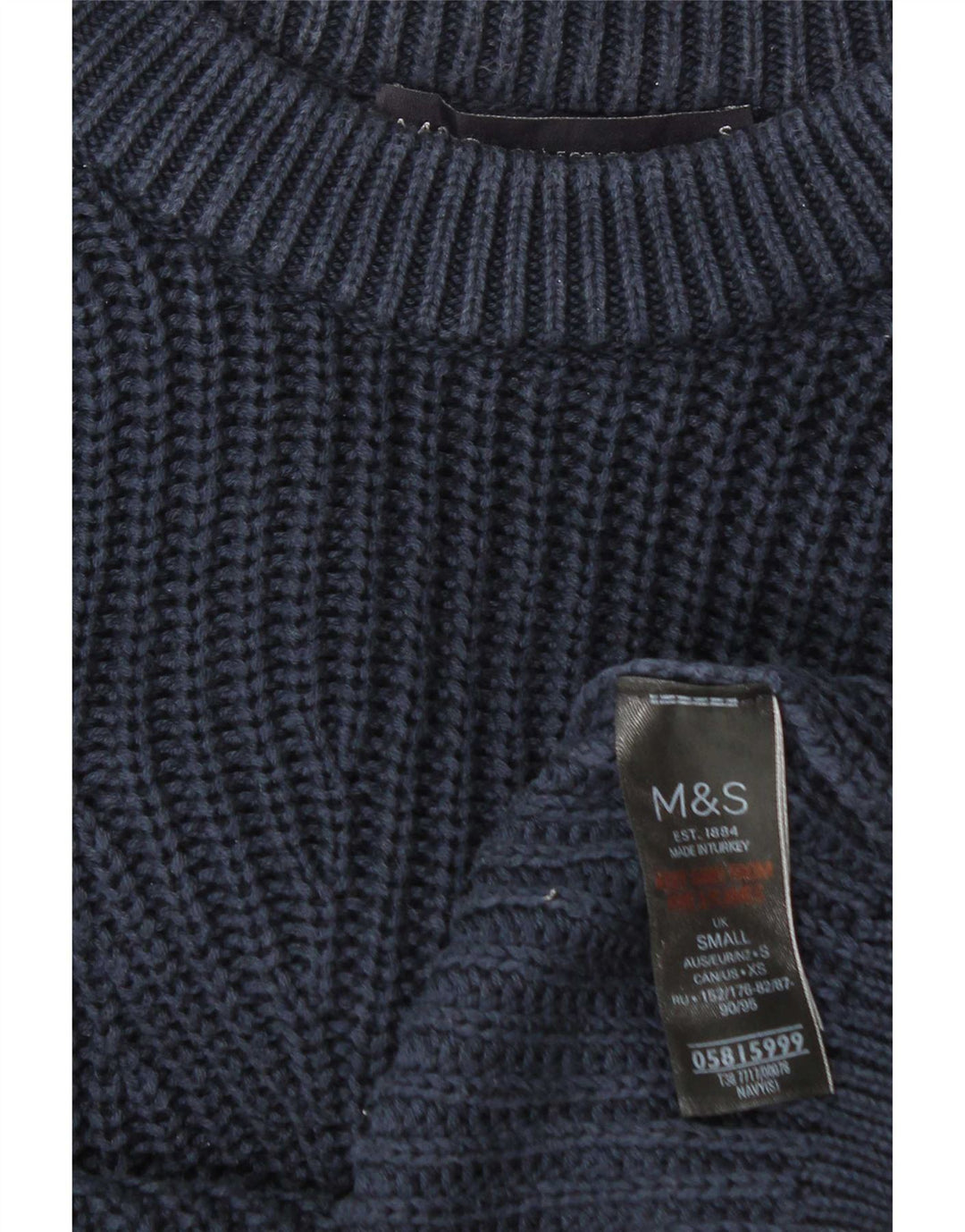 Marks & Spencer Męski sweter z dekoltem w łódkę, mały, granatowy, bawełniany