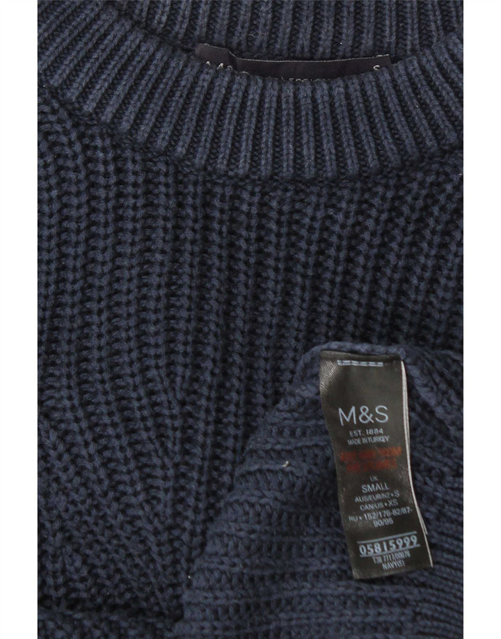 Marks & Spencer Męski sweter z dekoltem w łódkę, mały, granatowy, bawełniany