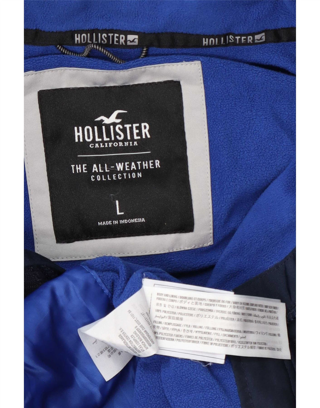 Męska kurtka wiatrówka z kapturem Hollister UK 40, duża granatowa, poliestrowa