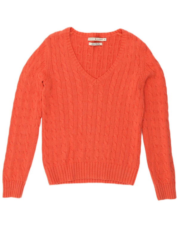 Sweter damski Tommy Hilfiger z dekoltem w kształcie litery V, UK 14, średni różowy bawełniany