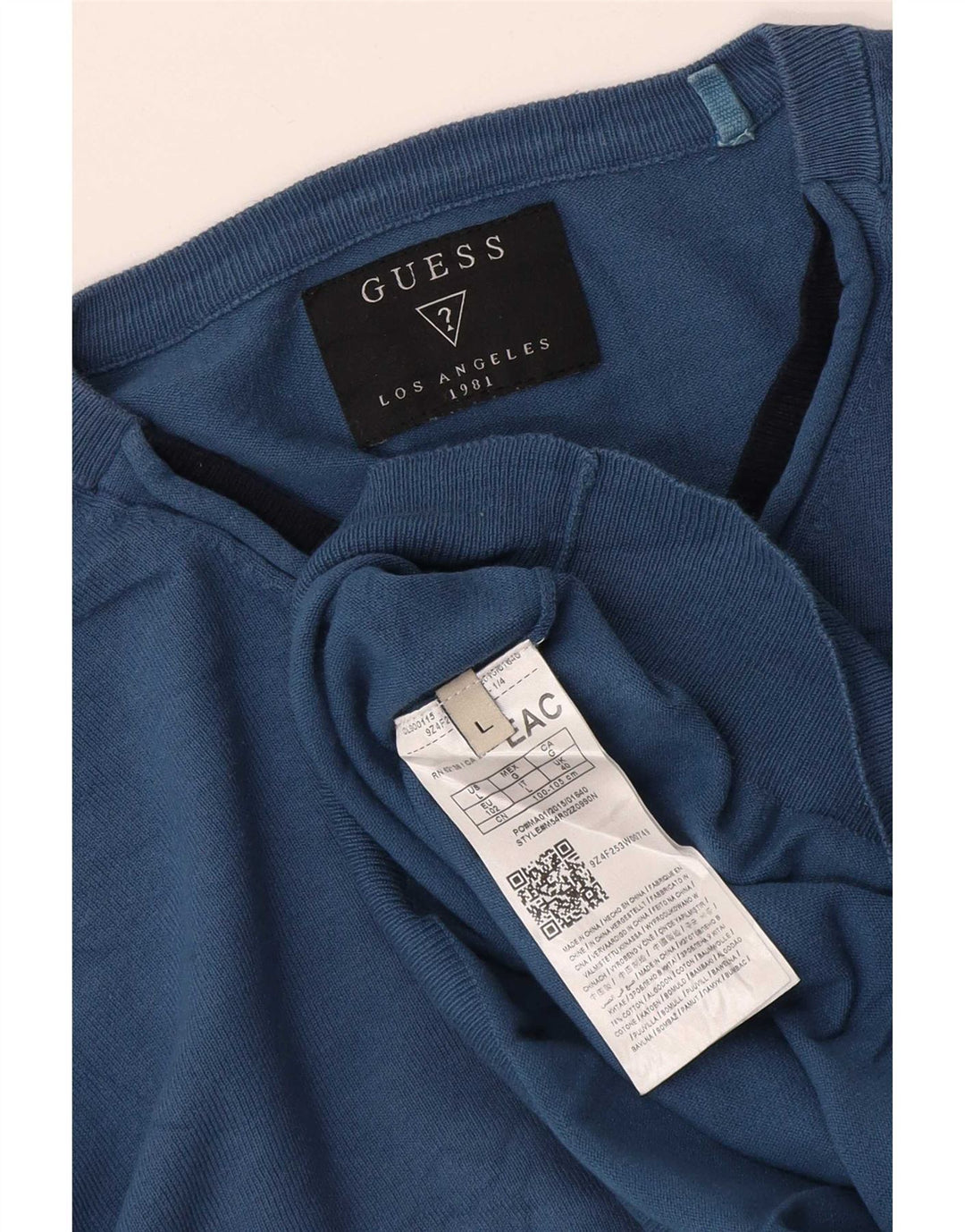 Guess Męski sweter z dekoltem w kształcie litery V, duży, niebieski, bawełniany