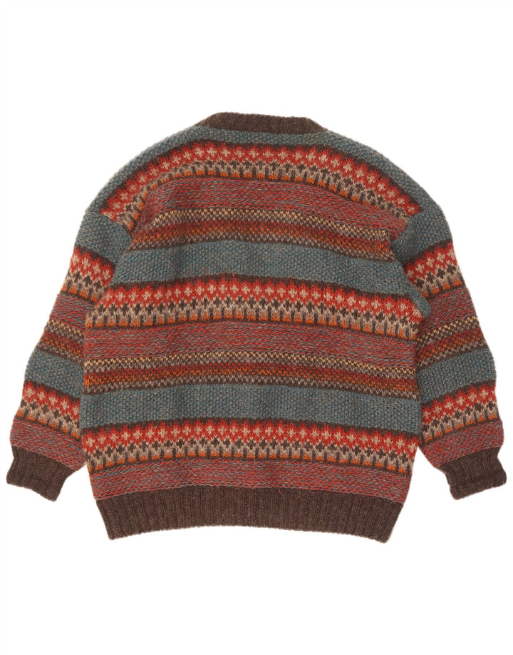 Vintage męski sweter rozpinany, duży, wielokolorowy Fair Isle