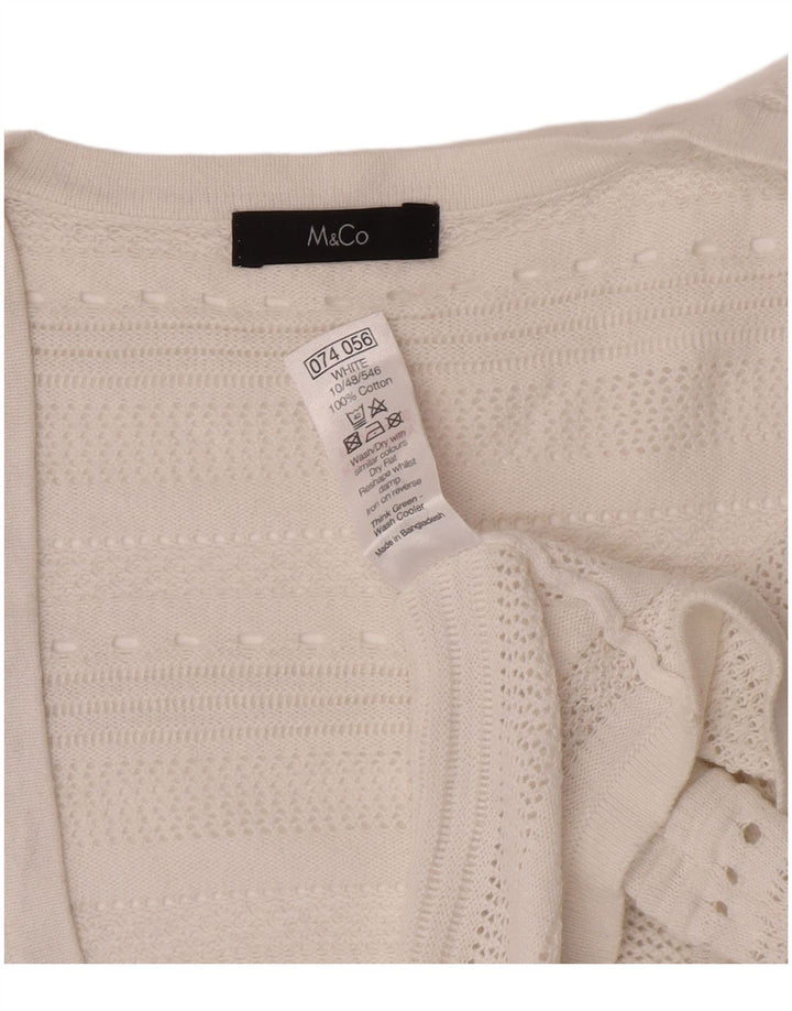 Damski sweter M&Co z krótkim rękawem, rozpinanym kardiganem UK 12, średni biały