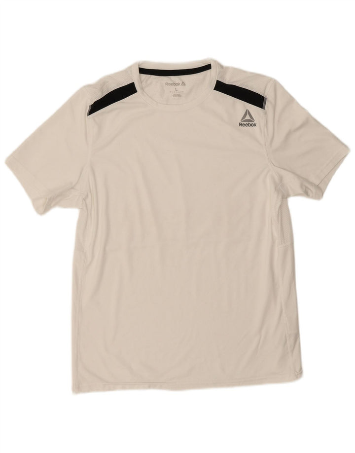 T-shirt męski Reebok, duży, biały, z blokami kolorów, poliester