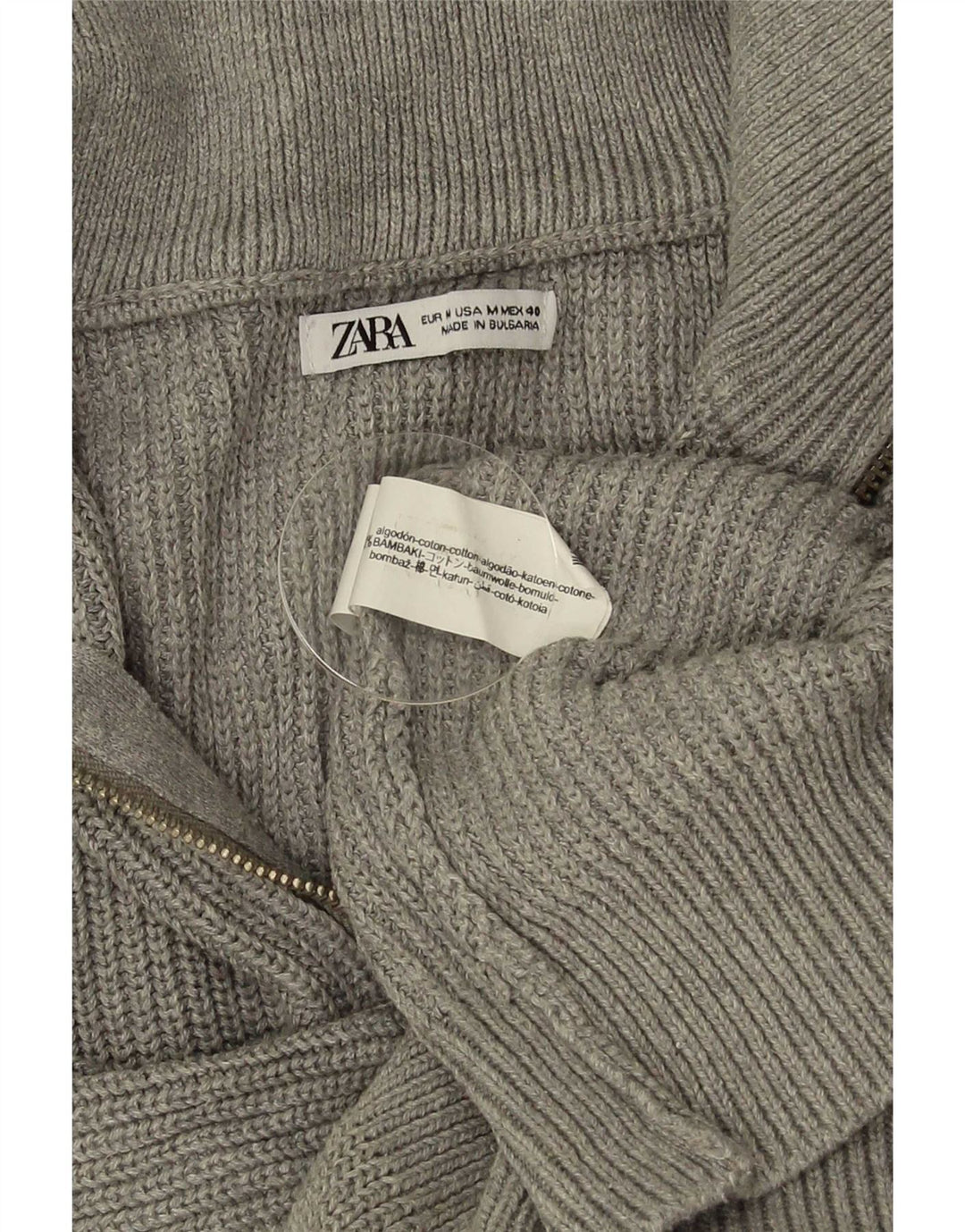 Męski sweter Zara z zamkiem błyskawicznym, średnioszary, bawełniany
