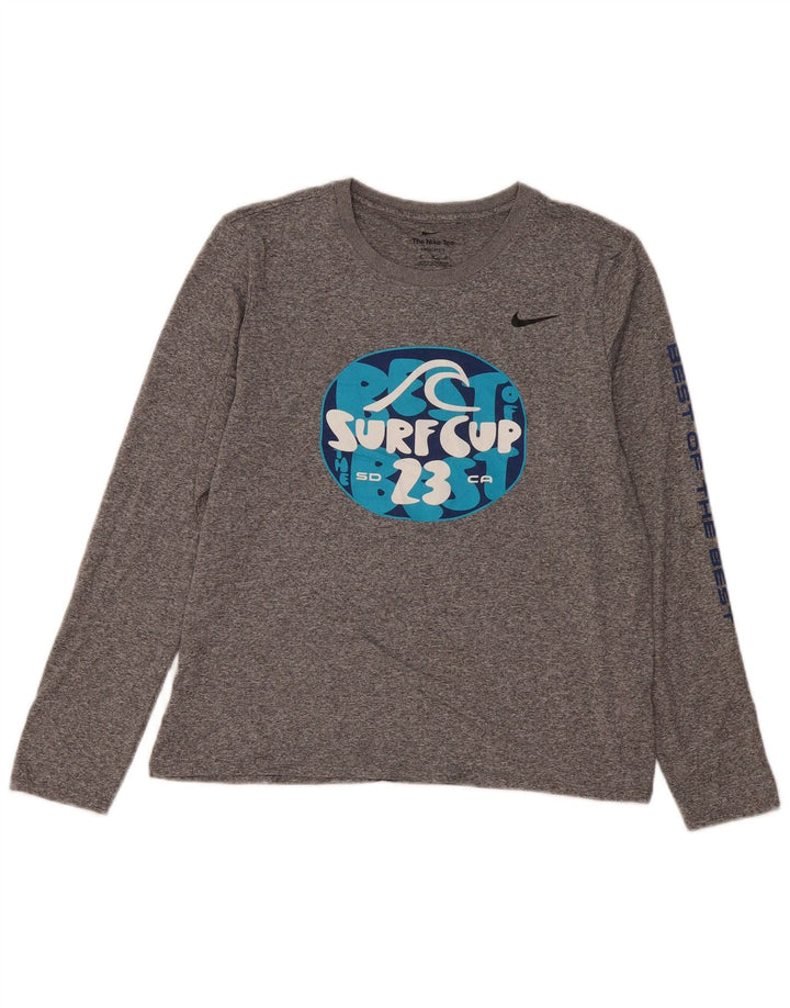 Damski top NIKE Dri Fit Graphic z długim rękawem, UK 14, średnioszary, nakrapiany