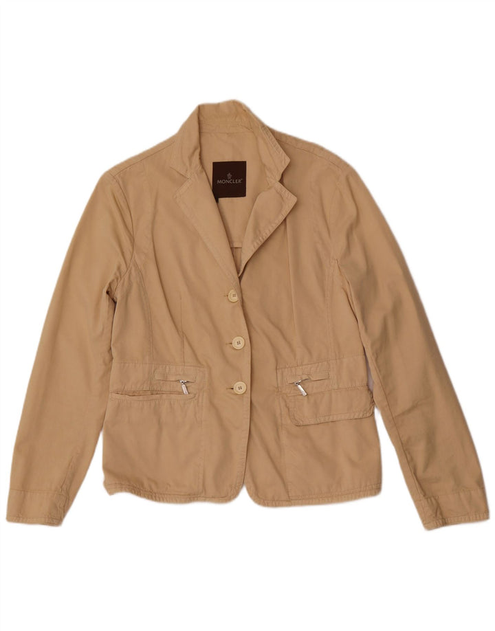 Moncler Damska marynarka oversize zapinana na 3 guziki, US 4, mała, beżowa, bawełniana