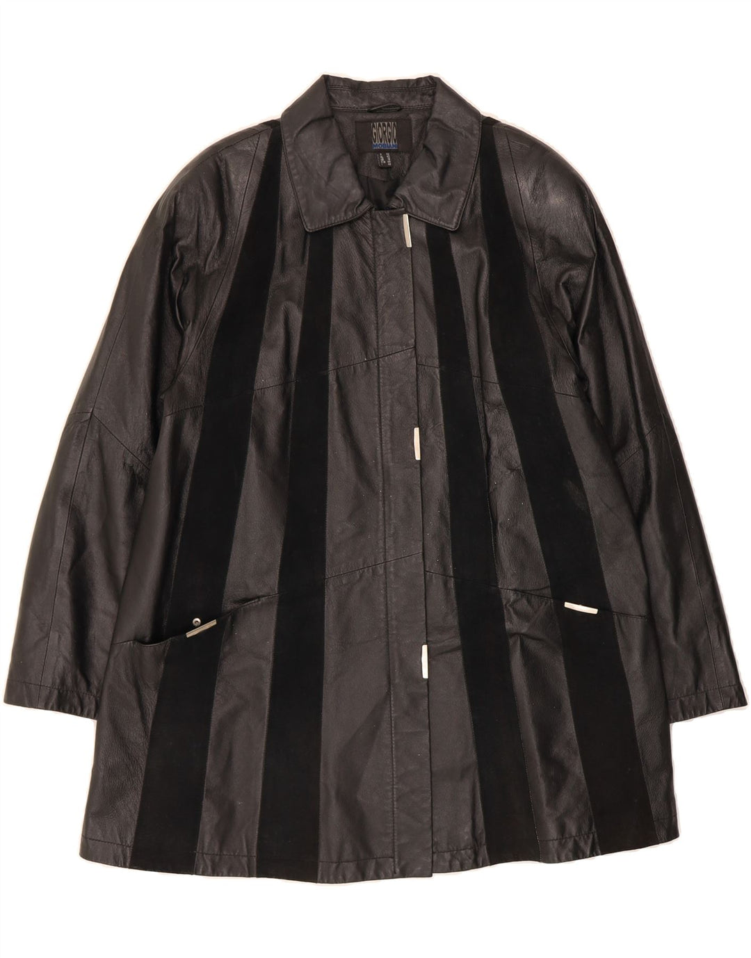 GIORGIO MOBIANI Womens Leather Coat UK 16 Large  Black Striped Leather Vintage Giorgio Mobiani and Second-Hand Giorgio Mobiani from Messina Hembry 