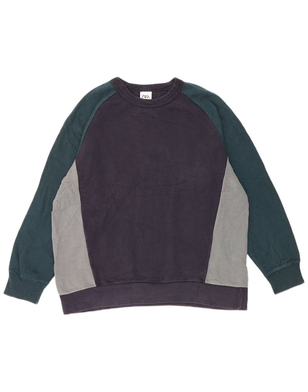 Męska bluza Zara XL, granatowa, z blokami kolorów, bawełniana
