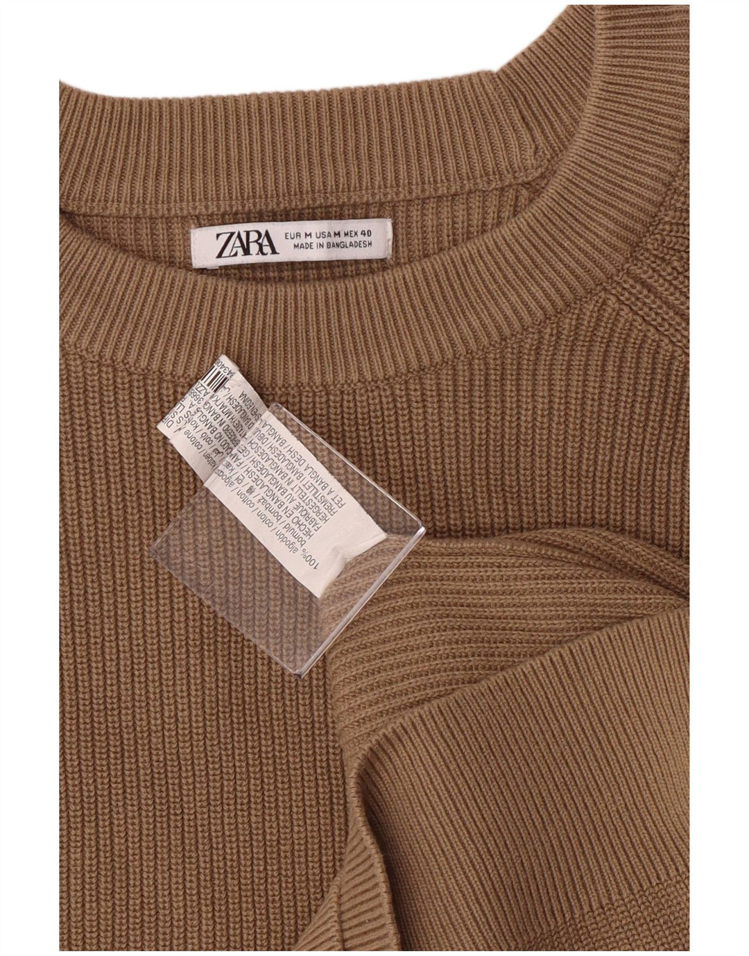 Męski sweter z okrągłym dekoltem Zara Średni brązowy bawełniany