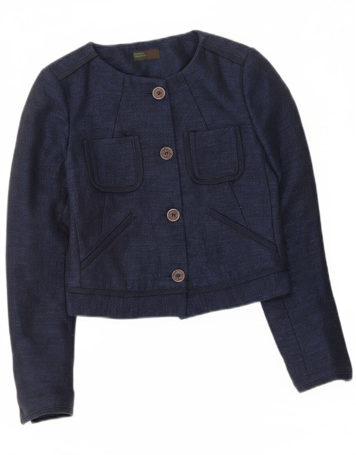 BENETTON Womens Sartoria Crop 4 Button Blazer Jacket IT 38 XS Navy Blue