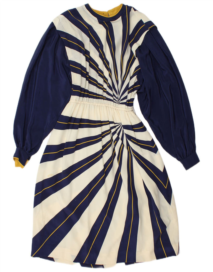 Damska sukienka o linii A z długim rękawem VINTAGE IT 42 Średni granat w paski