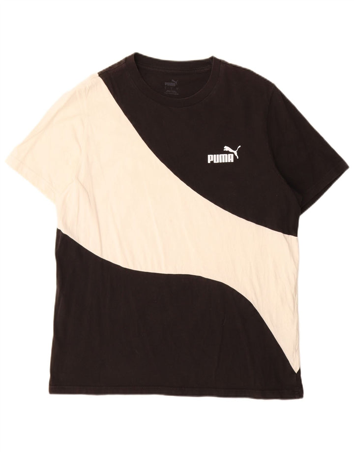 T-shirt męski Puma, duży, czarny, bawełniany z blokami kolorów