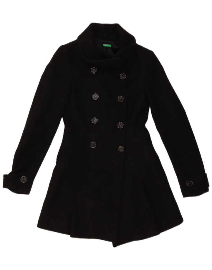Dwurzędowy płaszcz damski Benetton IT 40 Small Black Wełna