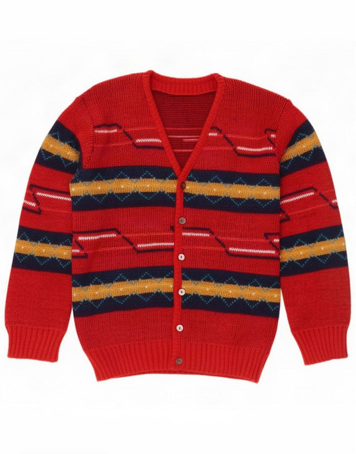 Męski sweter rozpinany w stylu vintage, średni czerwony geometryczny akryl