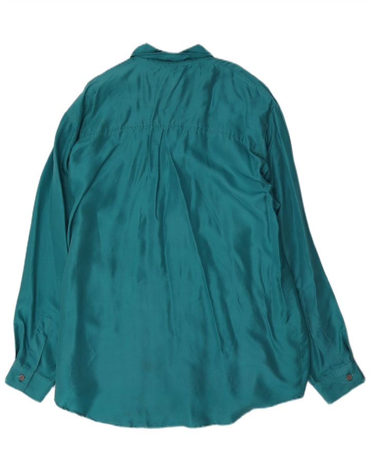 Damska bluzka koszulowa oversize w stylu vintage UK 16, duża, zielona, jedwabna