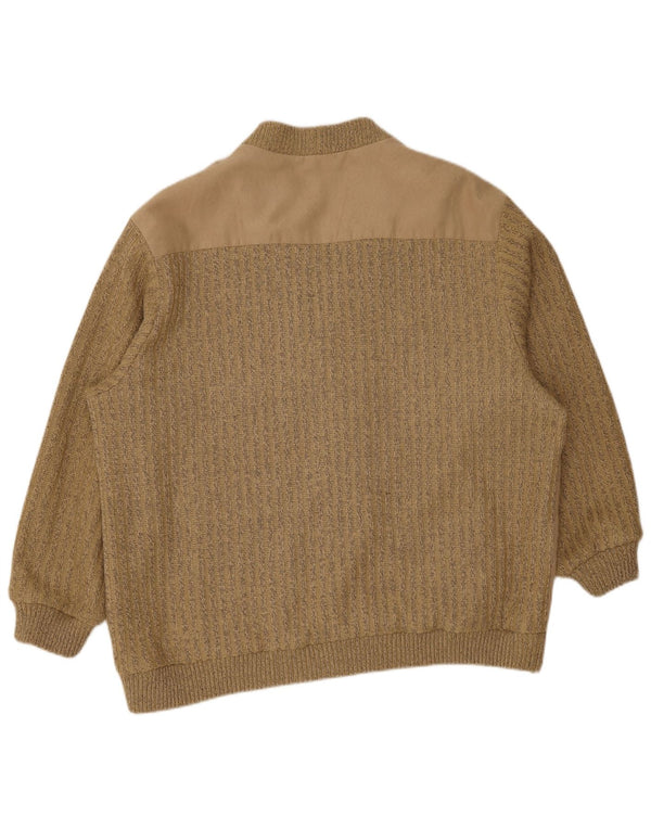 Męska dzianinowa kurtka bomber Roger Kent UK 50 5XL Khaki w paski, poliakryl