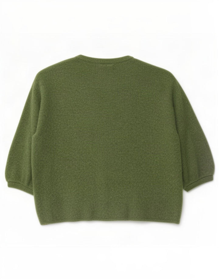 Vintage damski sweter oversize z rękawem 3/4 UK 14, średni zielony