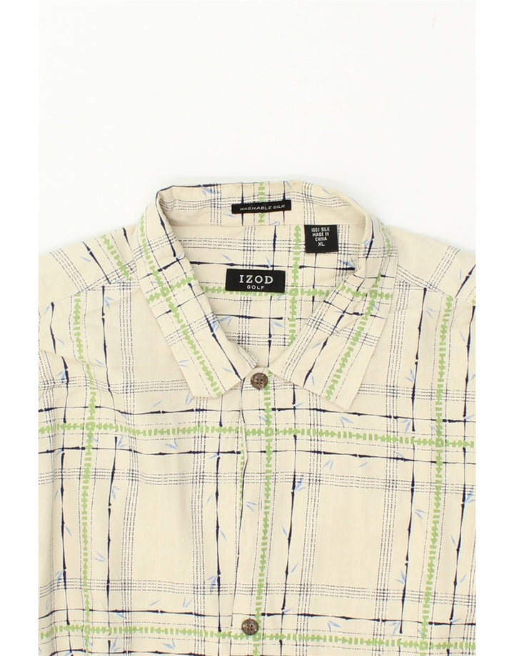 IZOD Mens Short Sleeve Shirt XL Beige Check Silk Vintage Izod and Second-Hand Izod from Messina Hembry 