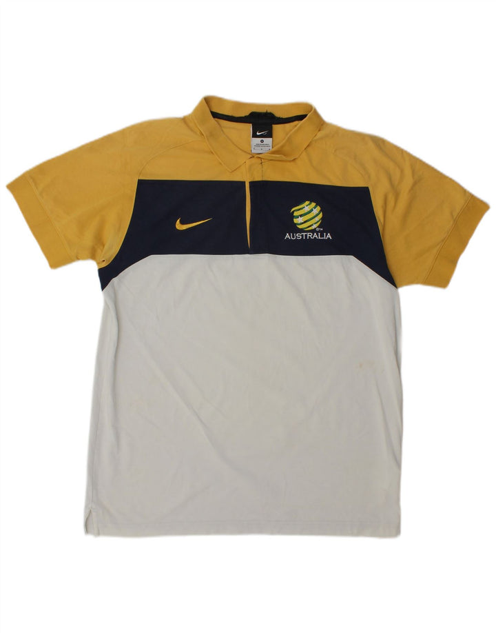 Męska koszulka polo Nike z grafiką, bawełniana, średnia żółta, z blokami kolorów