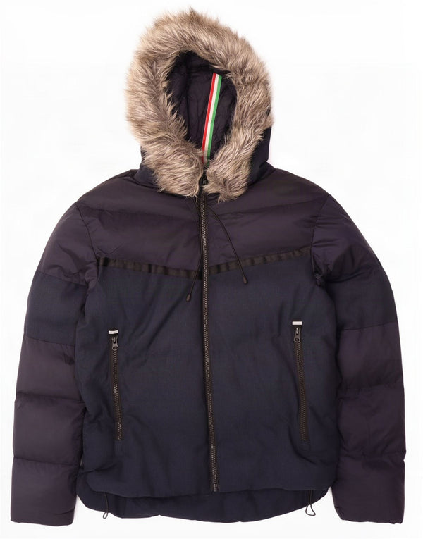 883 Police Mens Hooded Padded Jacket UK 42 XL Navy Blue Nylon