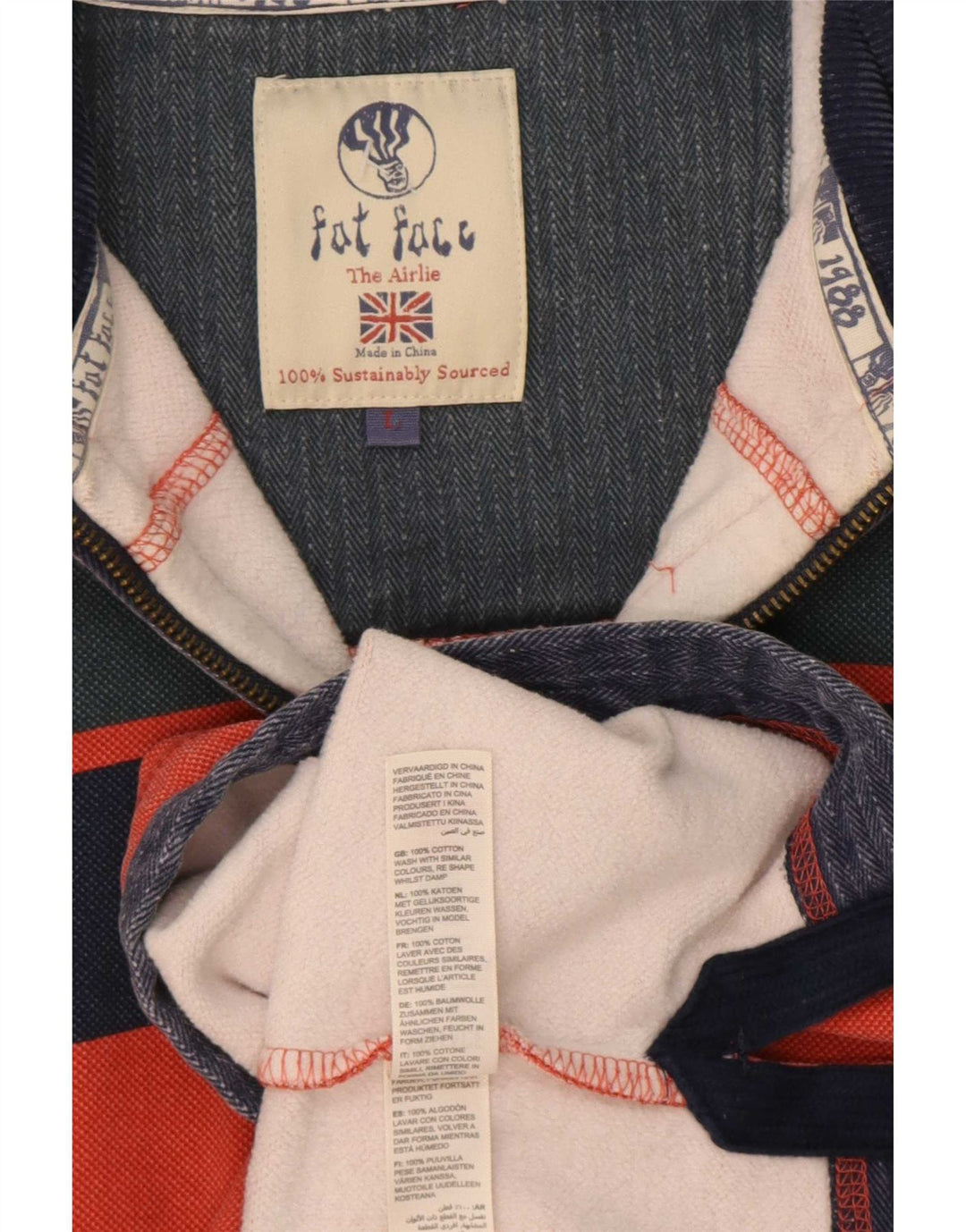 Męska bluza z zamkiem błyskawicznym Fat Face, duża, pomarańczowa, bawełniana w bloki kolorów