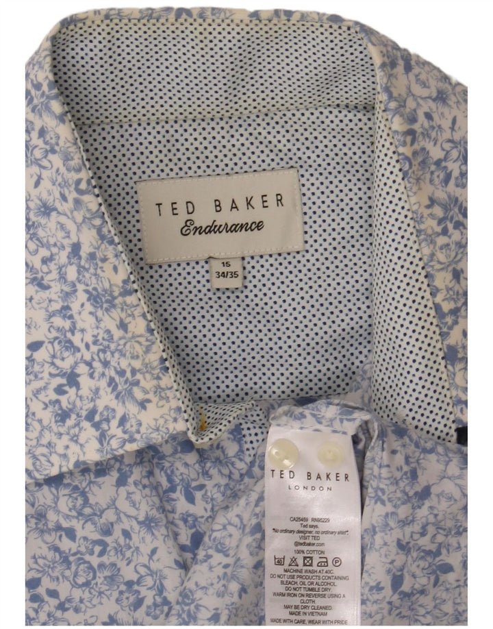 Koszula męska Ted Baker, rozmiar 15, średnia niebieska, bawełniana w kwiaty