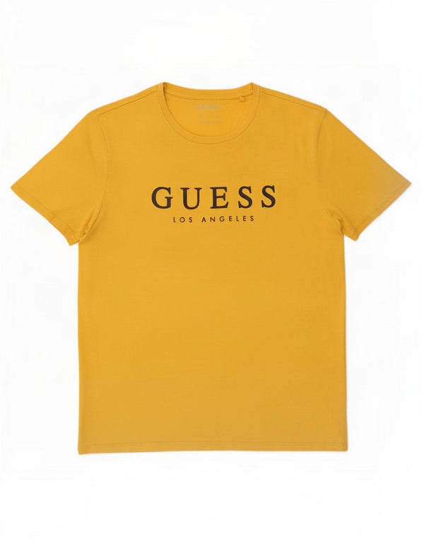 Męska koszulka z grafiką Guess, XL, żółta, bawełniana