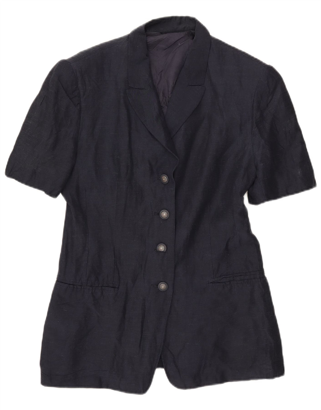 Vintage damska marynarka z krótkim rękawem, zapinana na 4 guziki, UK 16, duża, granatowa