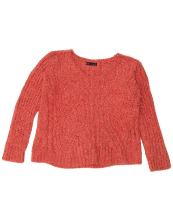 Marks & Spencer Damski sweter z dekoltem w kształcie litery V, UK 18 XL, pomarańczowy poliester