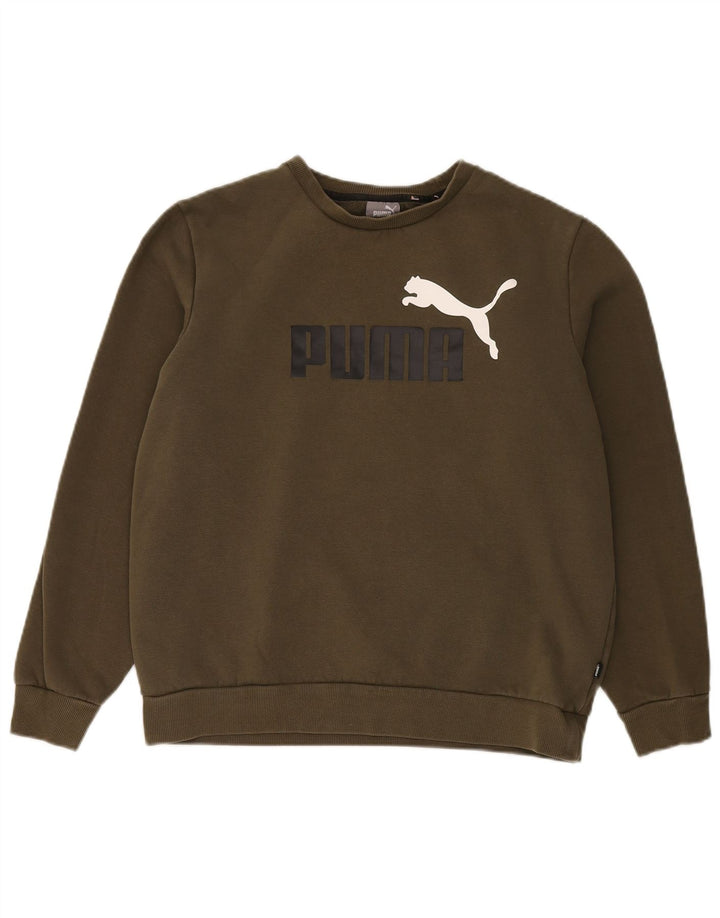 Męski sweter z grafiką PUMA, duży, bawełniany khaki