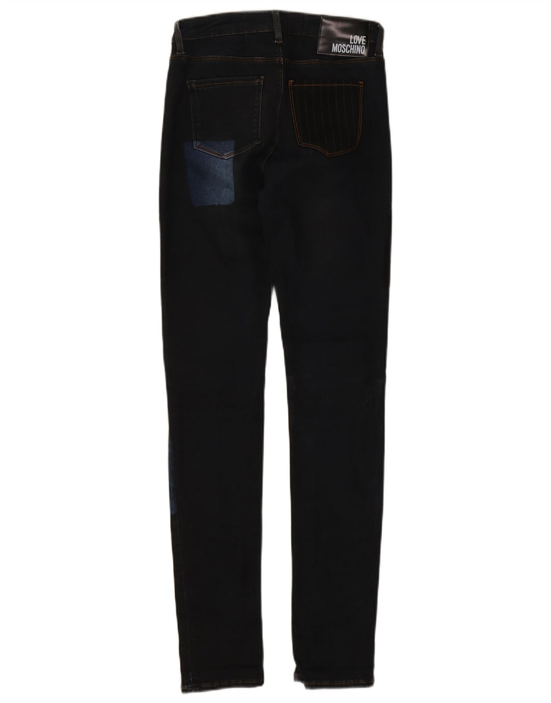 Damskie jeansy Skinny Moschino W26 L31 Granatowe, patchworkowe, bawełniane